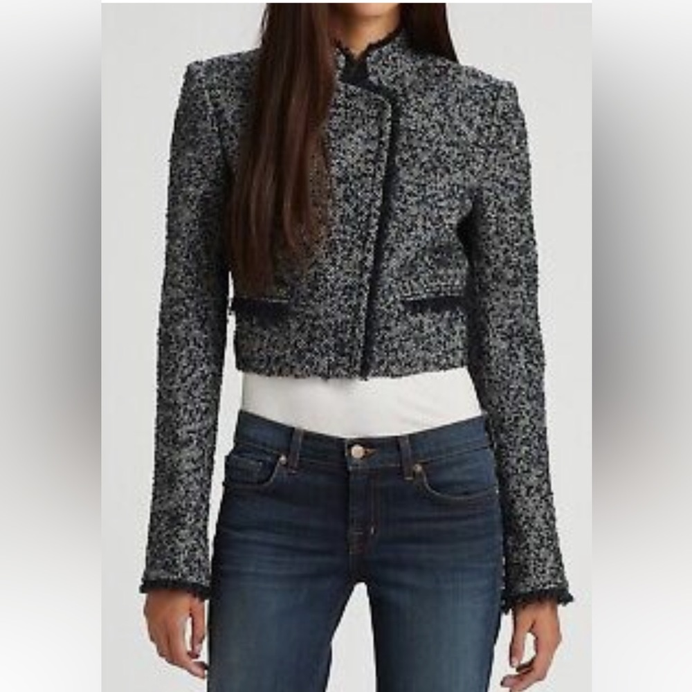 THEORY Myleen Crop Jacket in Multi-Color Gray/Black/Blue